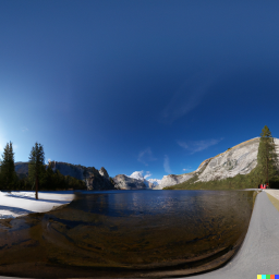 DALL·E 2023-02-13 19.32.26 - photo realistic panorama of the yosemite national park, with an RV 7.4m long itineo MC740 style, in front of a crystal clear blue lake, with montains .png